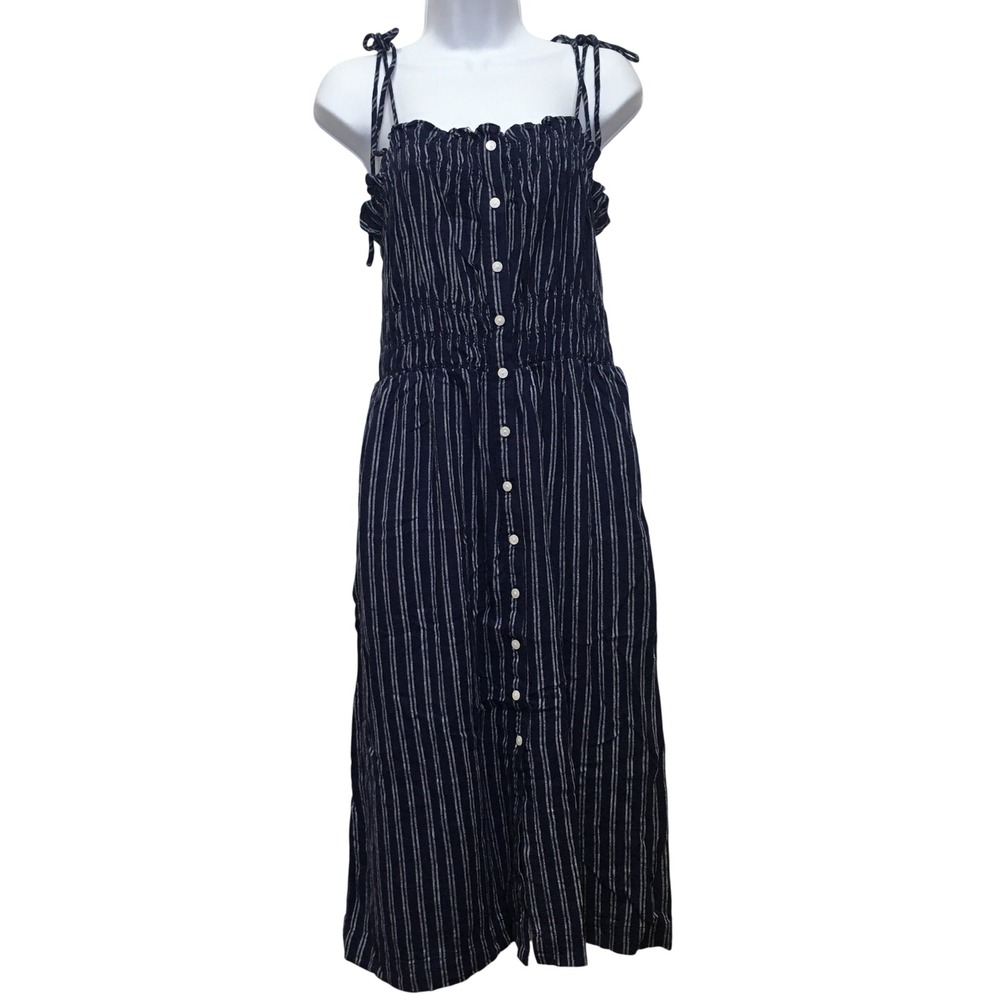 Universal Thread Striped Linen Blend Midi Dress Women's Large Blue Coastal Boho